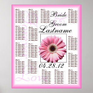 Pink Gerbera Daisy Wedding Guest Seating Chart