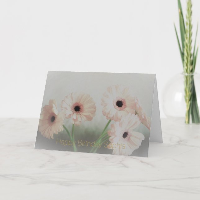 Pink Gerbera Flowers Birthday Card (Front)