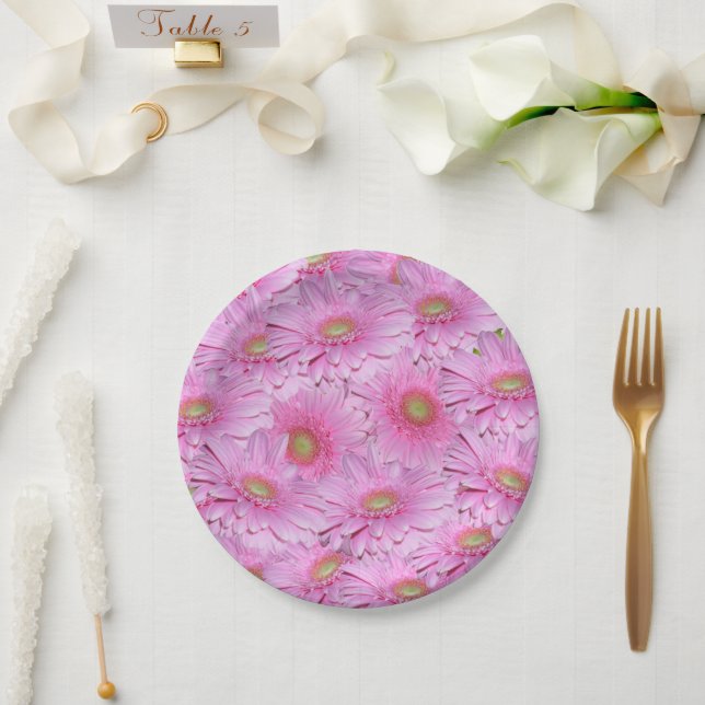 Pink Gerbera Flowers, Paper Plates (Wedding)