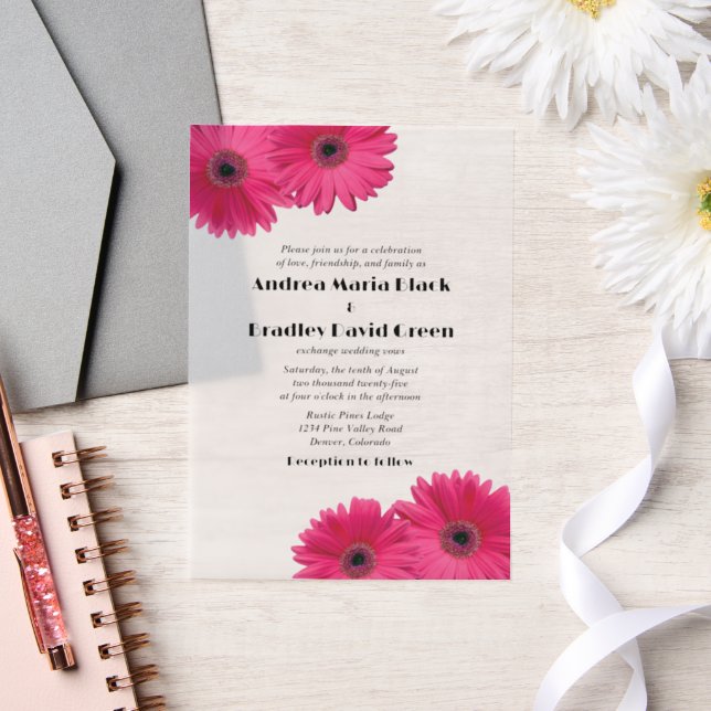 Pink Gerbera Gerber Daisy Flower Wedding Vellum Invitations (Wedding)