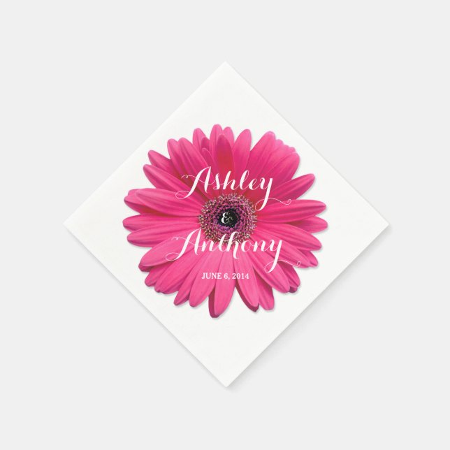 Pink Gerbera Gerber Daisy Personalized Wedding Napkin (Corner)