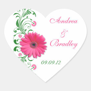 Pink Gerbera Green Floral Wedding Envelope Seal