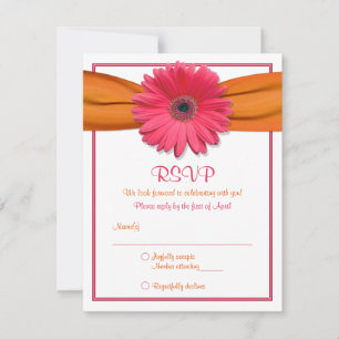 Pink Gerbera Orange Ribbon Bat Mitzvah Reply Card