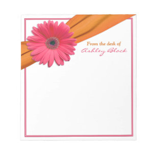 Pink Gerbera Orange Ribbon Personalized Notepad
