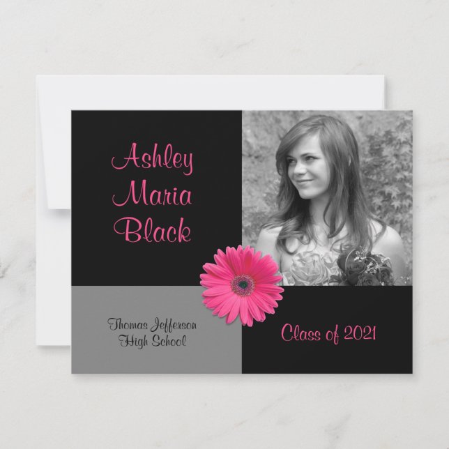 Pink Gerbera Photo Graduation Invite (Front)