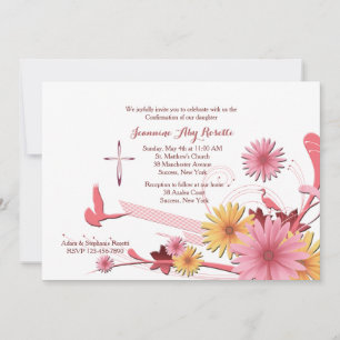 Pink Gerbera Religious Invitation