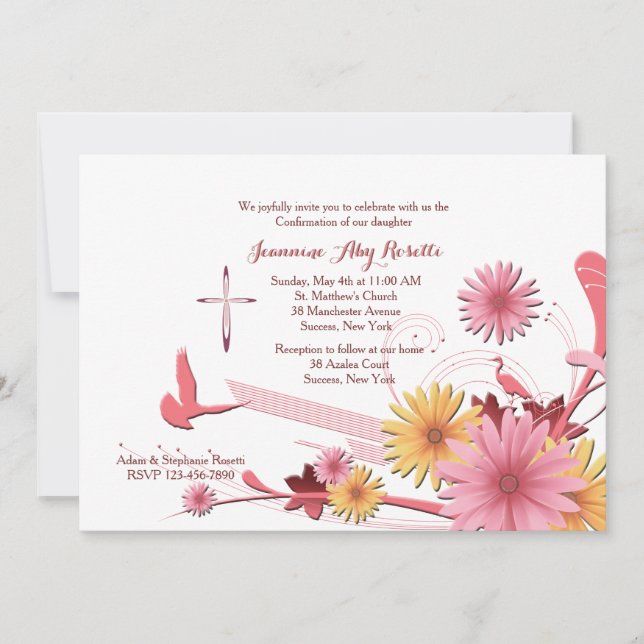 Pink Gerbera Religious Invitation (Front)