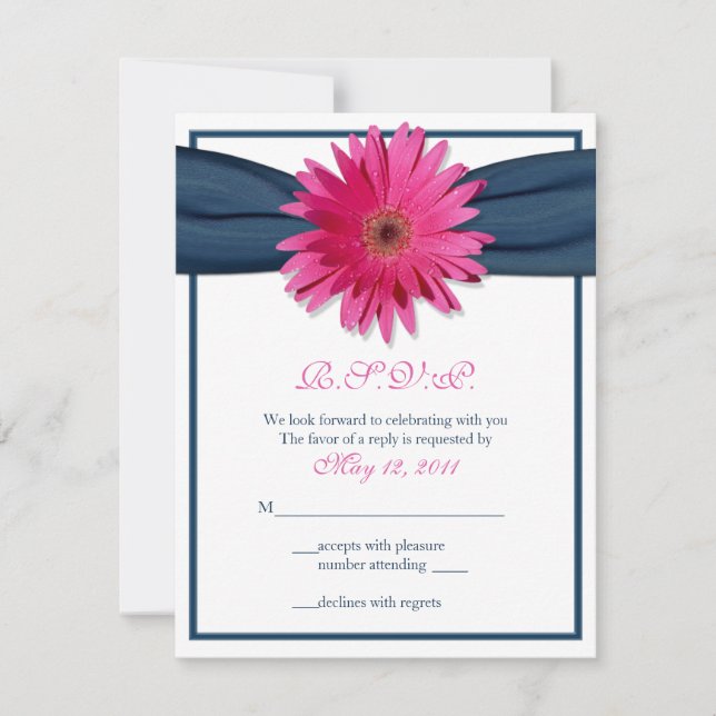 Pink Gerbera with Navy Ribbon Response Card (Front)