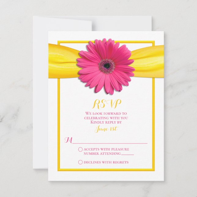 Pink Gerbera with Yellow Ribbon Response Card (Front)