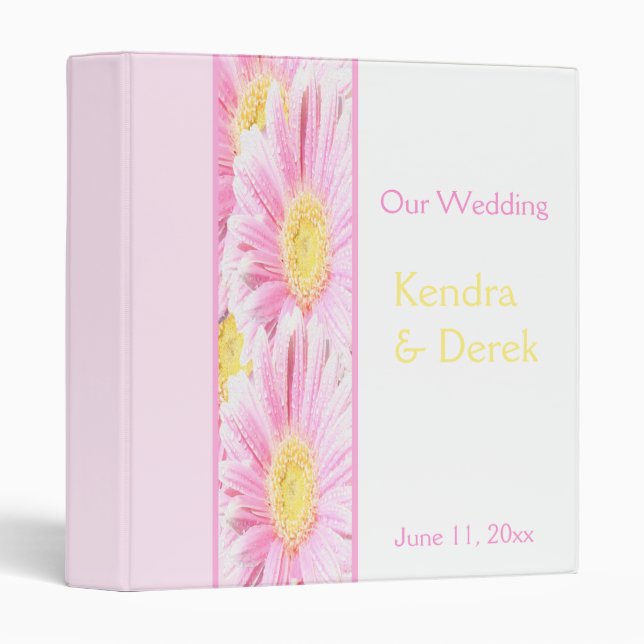 Pink Gerberas on White Wedding Binder (Front/Spine)