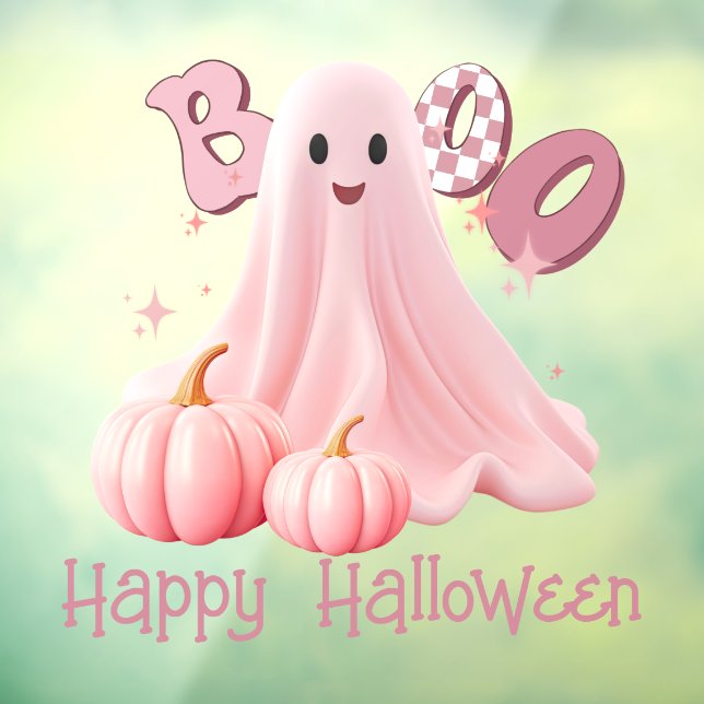 Pink Ghost Boo Happy Halloween Window Cling (Sheet 3)
