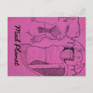 Pink Ghost Girl and Angry Bear Postcard