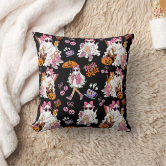 Pink Ghost Girl Halloween Cute Spooky for Teen Throw Pillow