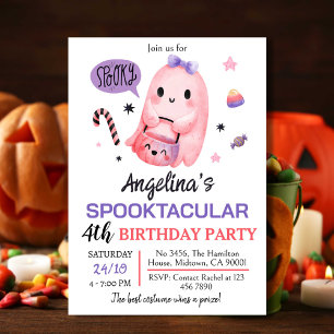 Pink Ghost Girl Spooktacular 4thBirthday Halloween Invitation