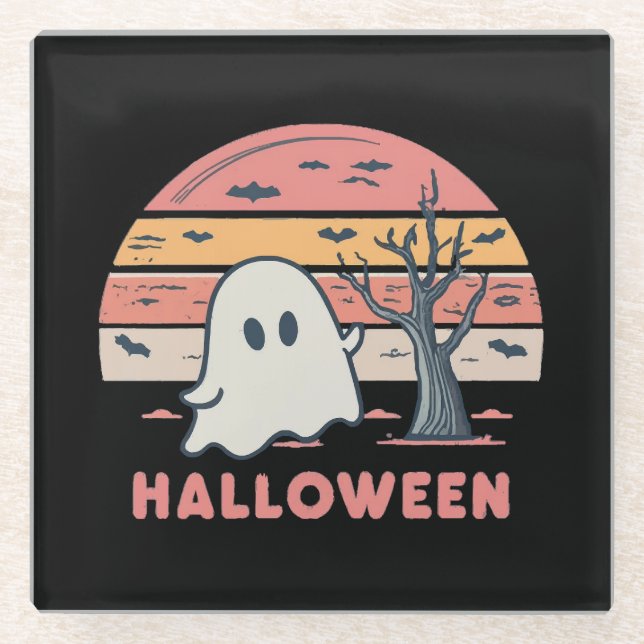 Pink Ghost Glass Coaster (Front)