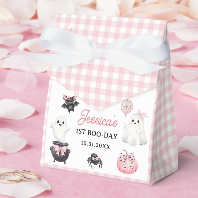 Pink Ghost Halloween 1st Birthday Party Favor Box (Wedding)