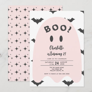 Pink Ghost Halloween 2nd Birthday Invitation