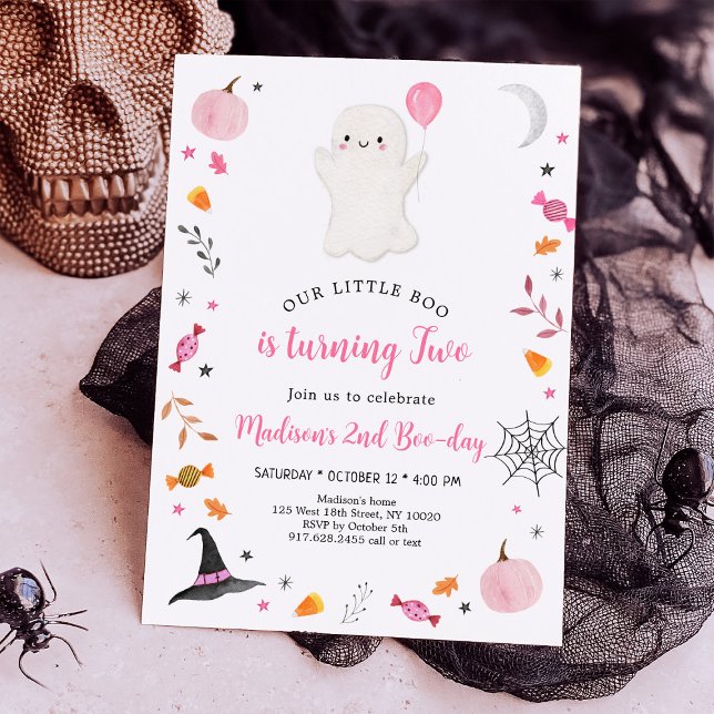 Pink Ghost Halloween 2nd Birthday Invitation (Creator Uploaded)