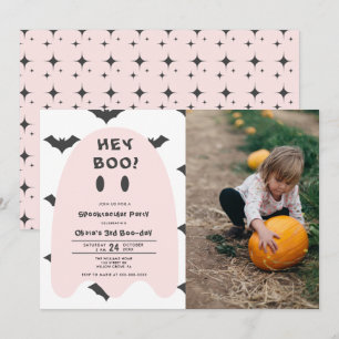 Pink Ghost Halloween Any Year Birthday Invitation