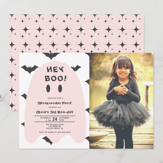 Pink Ghost Halloween Any Year Birthday  Invitation (Front/Back)