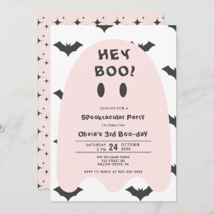 Pink Ghost Halloween Any Year Birthday Invitation