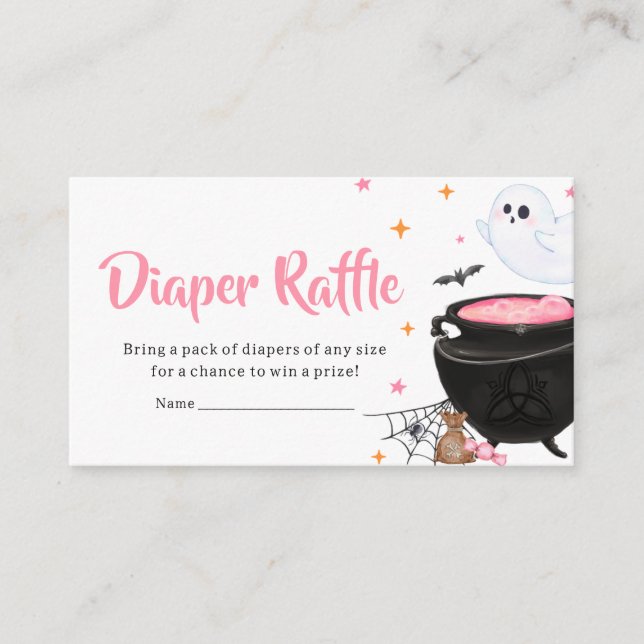 Pink Ghost Halloween Baby is Brewing Diaper Raffle Enclosure Card (Front)