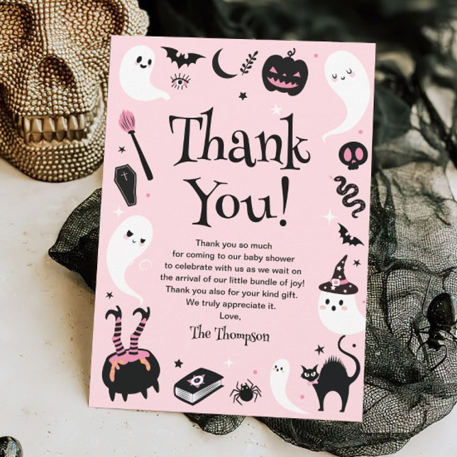 Pink Ghost Halloween Baby Shower  Thank You Card (Creator Uploaded)