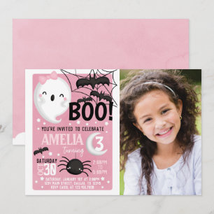 Pink Ghost Halloween Birthday Party Invitation
