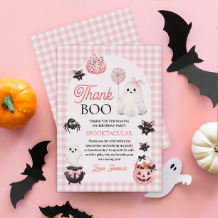 Pink Ghost Halloween Birthday Party Thank You Card