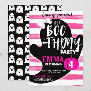 Pink Ghost Halloween Boothday Party Birthday Invitation