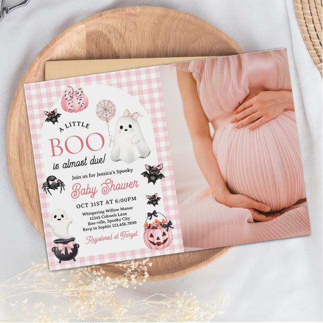 Pink Ghost Halloween Girl Baby Shower Photo Invitation (Creator Uploaded)
