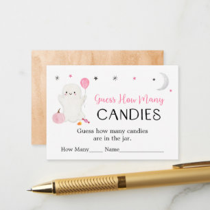 Pink Ghost Halloween Guess How Many Game Enclosure Card