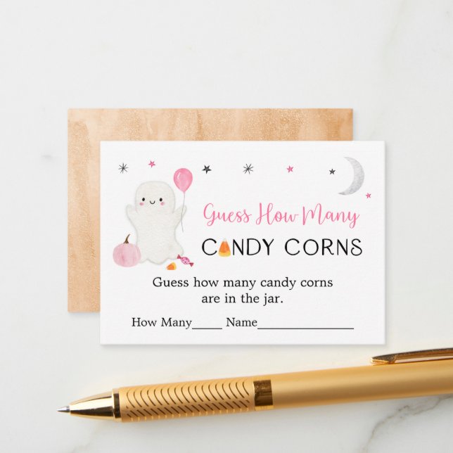 Pink Ghost Halloween Guess How Many Game Enclosure Card (Front/Back In Situ)