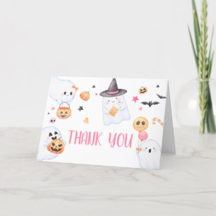 Pink Ghost Halloween Little Boo Baby Shower Thank You Card