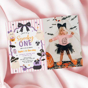 Pink Ghost Halloween Spooky One 1st Birthday Photo Invitation