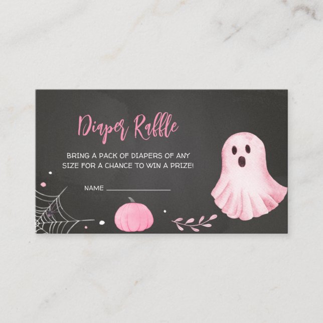 Pink Ghost Little Boo Baby Shower Diaper Raffle Enclosure Card (Front)