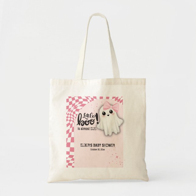 Pink Ghost Little Boo is almost due Baby Shower Tote Bag (Front)