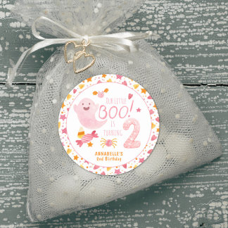Pink Ghost Little Boo Turning Two 2nd Birthday Classic Round Sticker