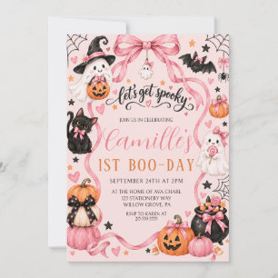 Pink Ghost Pumpkin Cute Halloween Girl Birthday Invitation