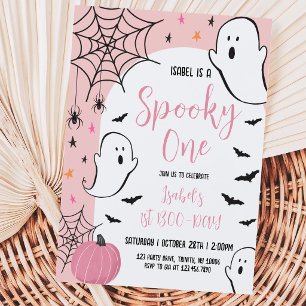 Pink Ghost Spooky One Halloween Birthday Invitation