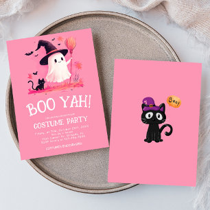 Pink Ghost Witch Kids Halloween Costume Party Invitation