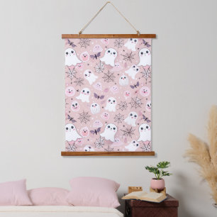 Pink Ghosts & Halloween Elements Seamless Pattern Hanging Tapestry