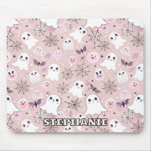 Pink Ghosts & Halloween Elements Seamless Pattern Mouse Pad