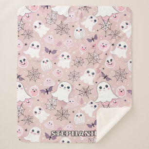 Pink Ghosts & Halloween Elements Seamless Pattern Sherpa Blanket