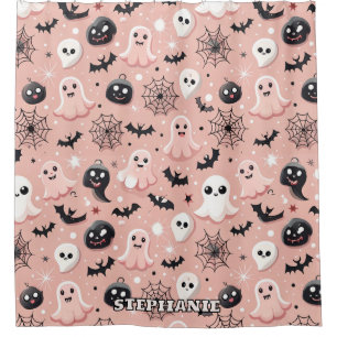 Pink Ghosts & Halloween Seamless Pattern