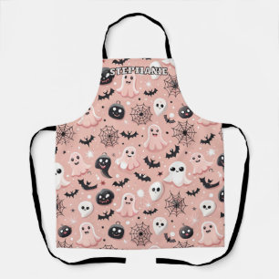 Pink Ghosts & Halloween Seamless Pattern Apron