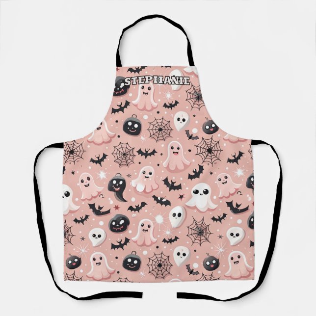 Pink Ghosts & Halloween Seamless Pattern  Apron (Front)