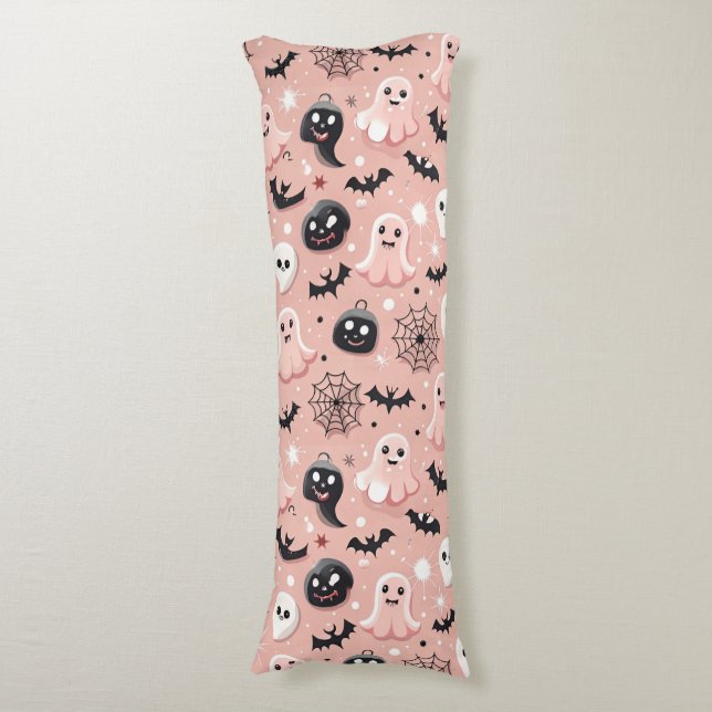 Pink Ghosts & Halloween Seamless Pattern  Body Pillow (Front Vertical)