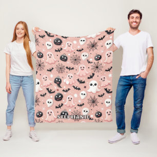 Pink Ghosts & Halloween Seamless Pattern  Fleece Blanket