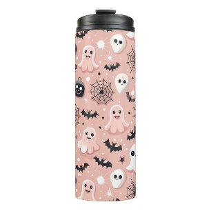 Pink Ghosts & Halloween Seamless Pattern Thermal Tumbler